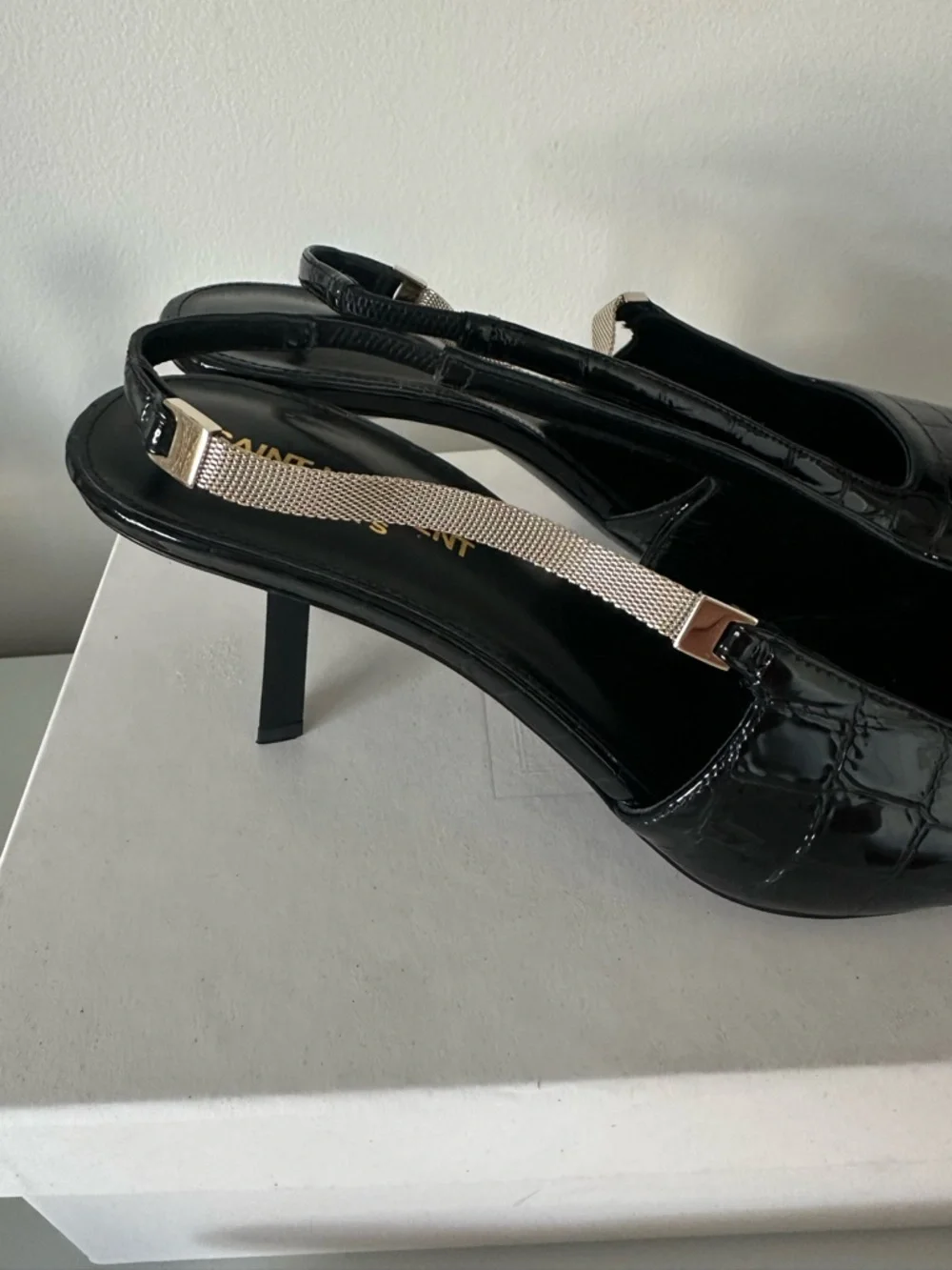 SAINT LAURENT Black Leather Aston Slingback Pumps 75 39 - Picture 5 of 9